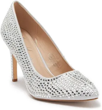 DAZZLE BLACK STILETTO PUMPS WITH GLITTER CRYSTAL GEM EMBELLISHMENTS